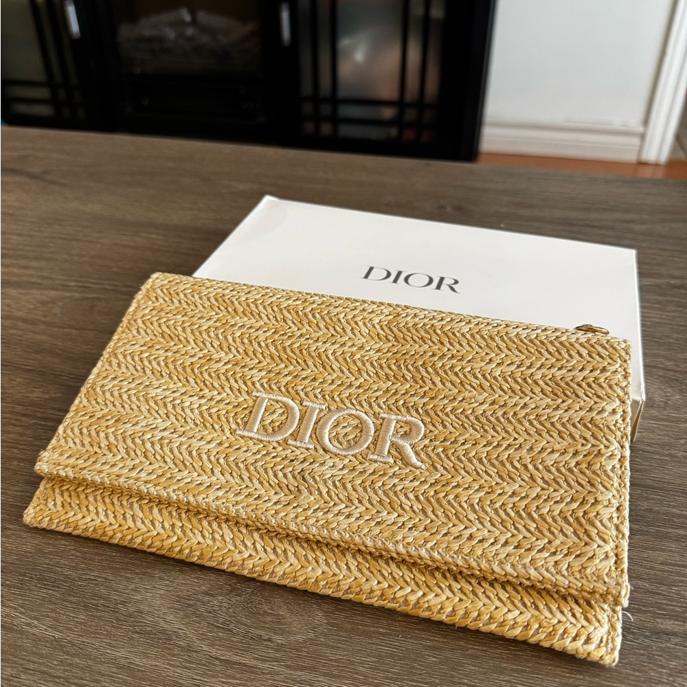 Dior Natural Straw / Rattan Cosmetic Pouch / Clutch Raffia